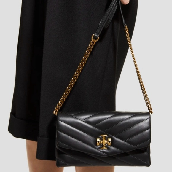 Tory Burch Handbags - Tory Burch Quilted Leather Kira Wallet on Chain Black Gold